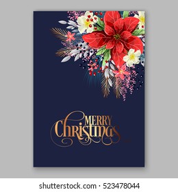 Poinsettia Christmas Party Invitation sample card beautiful winter floral ornament