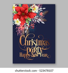 Poinsettia Christmas Party Invitation sample card beautiful winter floral ornament
