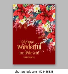 Poinsettia Christmas Party Invitation sample card beautiful winter floral ornament