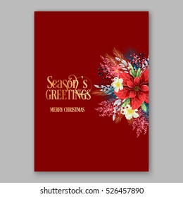 Poinsettia Christmas Party Invitation sample card beautiful winter floral ornament
