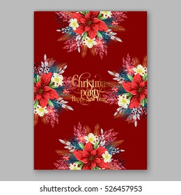 Poinsettia Christmas Party Invitation sample card beautiful winter floral ornament