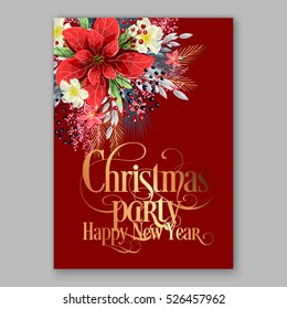 Poinsettia Christmas Party Invitation sample card beautiful winter floral ornament