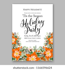 Poinsettia Christmas Party invitation or winter floral vector illustration background for holiday greeting card christmas dinner invitation template Fir red poinsettia flower pine branch xmas