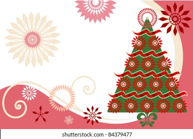 Poinsettia christmas tree with snowflakes flowers