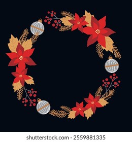 Poinsettia Christmas wreath illustration frame