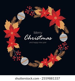 Poinsettia Christmas wreath illustration frame