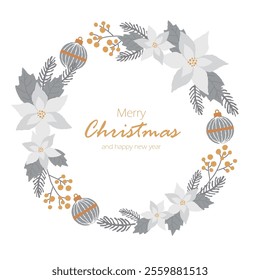 Poinsettia Christmas wreath illustration frame