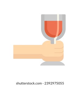 Poinsettia cocktail and hand holding a drink glass vector icon. Alcoholic beverage mixture of champagne and cranberry juice for celebration, merry christmas, holiday, happy new year in winter season.