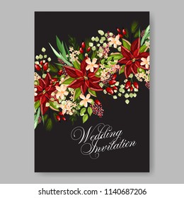 Poinsettia fir Floral wedding invitation Christmas Party invite Winter flower decoration vector wreath