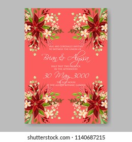 Poinsettia fir Floral wedding invitation Christmas Party invite Winter flower decoration vector wreath