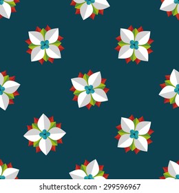 poinsettia flat icon, eps10 seamless pattern background