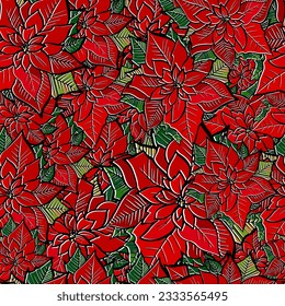 Poinsettia flower. Isolated vector for Christmas, New Year wrapping paper design. Leaf for winter holiday decoration