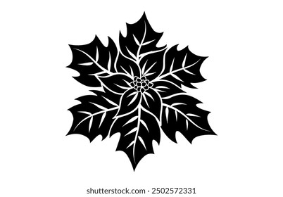 Poinsettia Flower Silhouette Vector, Poinsettia Leaf Silhouette Black Clipart