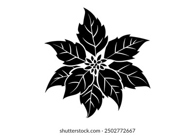 Poinsettia Flower Silhouette Vector, Poinsettia Leaf Silhouette Black Clipart