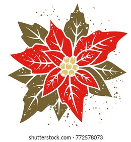 Poinsettia flower. Vector illustration of a traditional Christmas flower. Grunge textures on separate layer