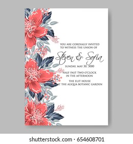 Poinsettia and hibiscus floral wreath wedding invitation winter vector template