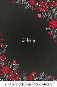 Poinsettia and holly leaf frame red and white color vector on background for decoration on Christmas holiday event.