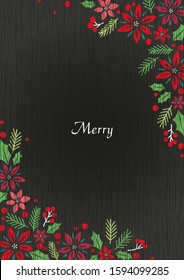 Poinsettia and holly leaf frame vector on blackboard background for decoration on Christmas holiday event.