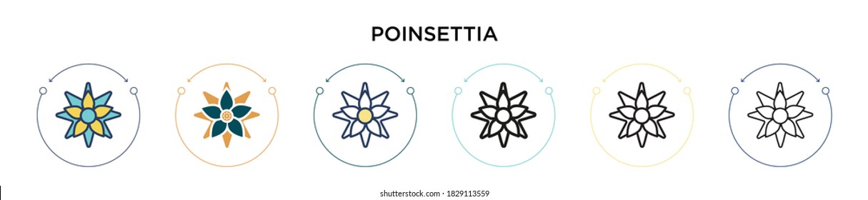 Poinsettia icon in filled, thin line, outline and stroke style. Vector illustration of two colored and black poinsettia vector icons designs can be used for mobile, ui, web