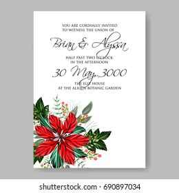 Poinsettia or peony, anemone wedding invitation template Winter floral and flowers bouquet for print poster.