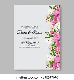 Poinsettia or peony, anemone wedding invitation template Winter floral and flowers bouquet for print poster.