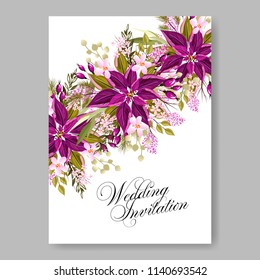 Poinsettia Peony wedding invitation vector printable template autumn background