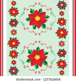 Poinsettia Repeat Pattern Stripe Mint