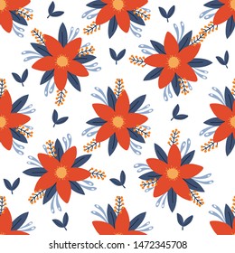 Poinsettia  seamless pattern background. Scandinavian. Design for fabric, wrapping, textile, wallpaper, apparel.