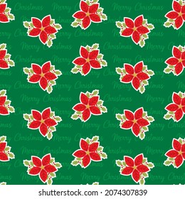 poinsettia seamless pattern design on green color background