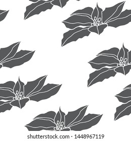 Poinsettia seamless pattern vector illustration. Design for poligraphy, design, invitations, greeting cards, quotes, posters. Christmas poinsettia in grey color flower pattern.