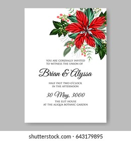 Poinsettia wedding invitation christmas party floral wreath
