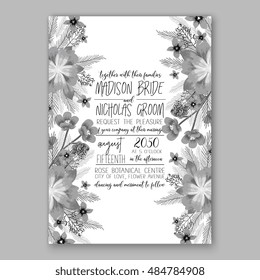 Poinsettia Wedding Invitation sample card beautiful winter floral ornament Christmas Party wreath poinsettia, pine branch fir tree, needle, flower bouquet Bridal shower ribbon template wording