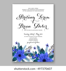 Poinsettia Wedding Invitation sample card beautiful winter floral ornament Christmas Party wreath poinsettia, pine branch fir tree, needle, flower bouquet Bridal shower ribbon template wording