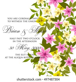 Poinsettia Wedding Invitation sample card beautiful winter floral ornament Christmas Party wreath poinsettia, pine branch fir tree, needle, flower bouquet Bridal shower ribbon template wording
