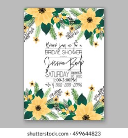 Poinsettia Wedding Invitation sample card beautiful winter floral ornament Christmas Party wreath poinsettia, pine branch fir tree, needle, flower bouquet Bridal shower ribbon template wording