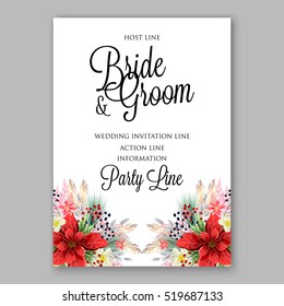 Poinsettia Wedding Invitation sample card beautiful winter floral ornament 