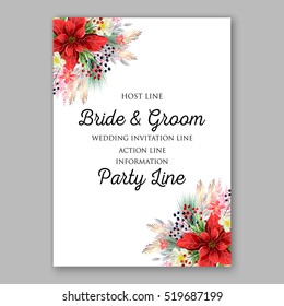 Poinsettia Wedding Invitation sample card beautiful winter floral ornament 