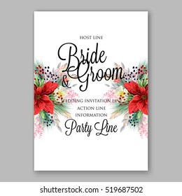 Poinsettia Wedding Invitation sample card beautiful winter floral ornament 