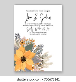 Poinsettia Wedding Invitation sample card beautiful winter floral ornament Christmas Party wreath poinsettia, pine branch fir tree, needle, flower bouquet Bridal shower ribbon template wording
