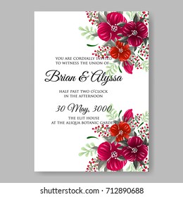 Poinsettia Wedding Invitation template card beautiful winter holiday floral ornament