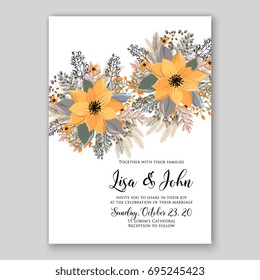 Poinsettia wedding invitation template for winter floral wreath marriage party 
