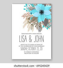 Poinsettia wedding invitation template for winter floral wreath marriage party 
