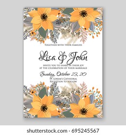 Poinsettia wedding invitation template for winter floral wreath marriage party 