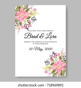 Poinsettia wedding invitation. Winter design floral marriage card template vector/