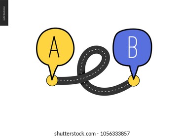 From Point A To Point B - An Asphalt Road Loop Connecting Two Points - Concept Of A Math Transport Problem Solution