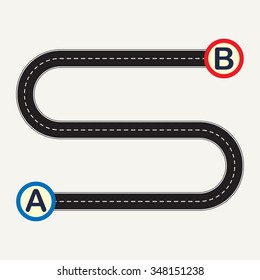 Point A To Point B With Winding Road. Vector Illustration.