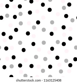Point background.Black, gray, pink confetti spots on white background.Simple seamless pattern.Background for printing, Wallpaper and other design.