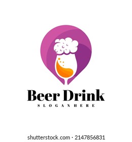 Point with Beer drink  logo design vector, Creative Beer drink logo design Template Illustration