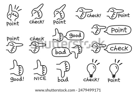 point, check, good, bad, nice, etc. handwritten cute finger icons