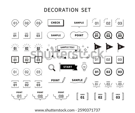Point and check numbering icon illustration material ribbon vector flag speech bubble set